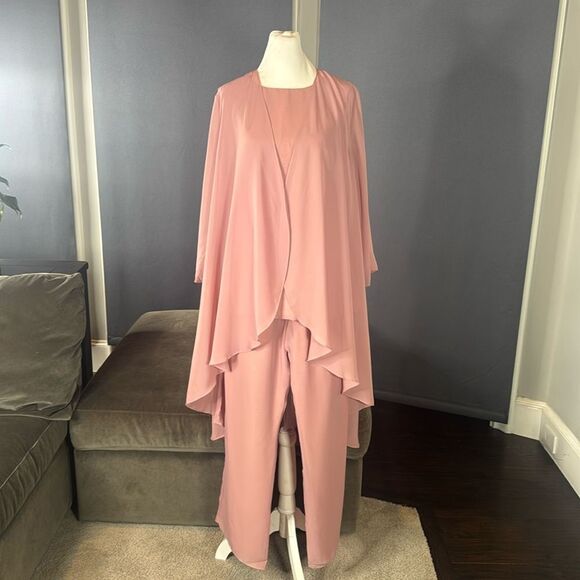 Women’s Chiffon 3 Piece Party Formal Mother of the Bride Pants Suit Size 12 NEW - Picture 1 of 15